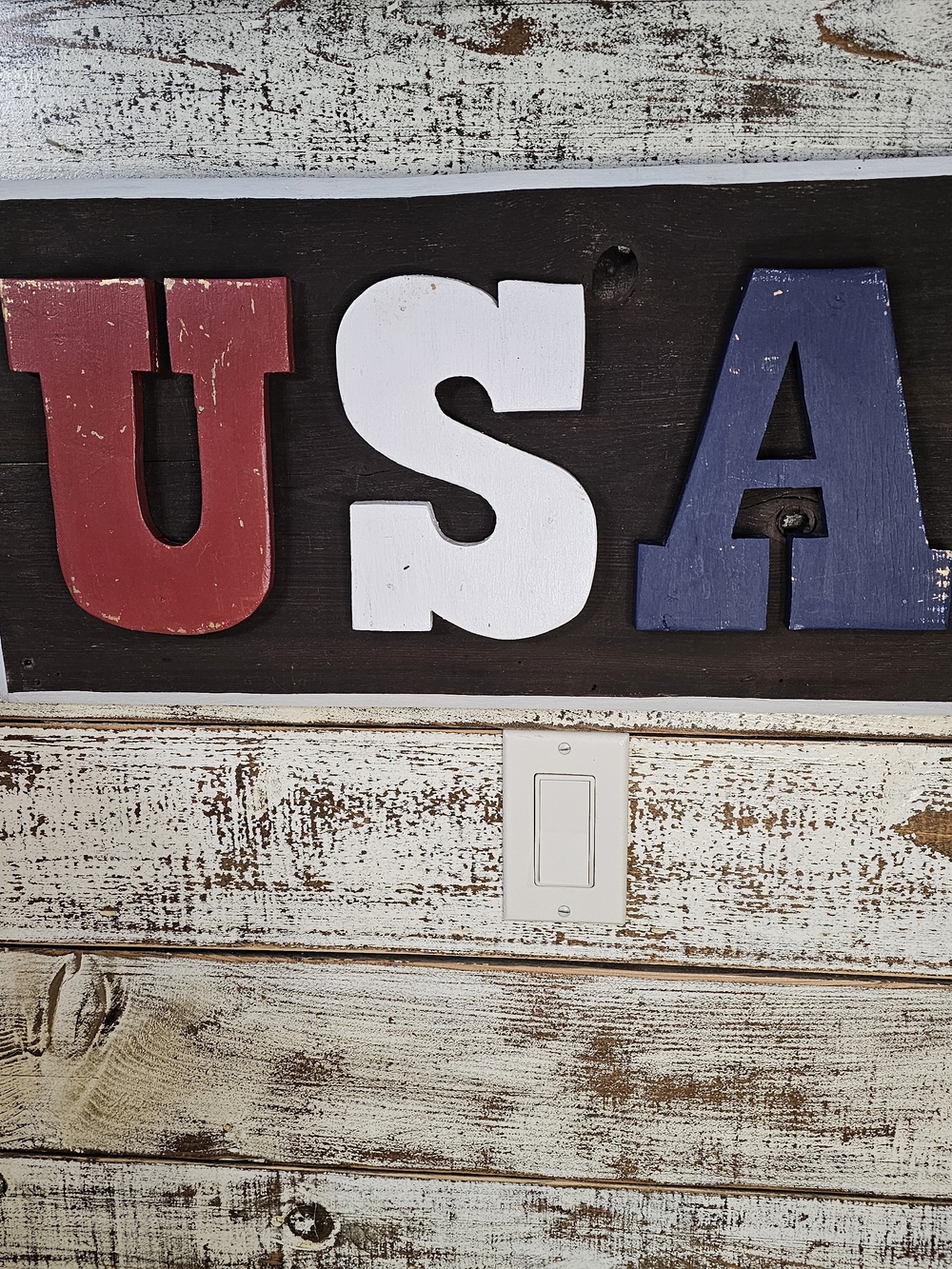 USA Wooden Wall Decor - Red White Blue Patriotic Letters